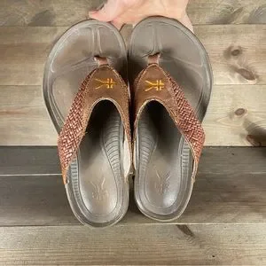 Kuru Mens Brown Leather Flip-Flops US 10 Beach Walking Outdoor Thong Sandals Flip Flop Brown Leather Upper Sandals for Men | eBay main image 2